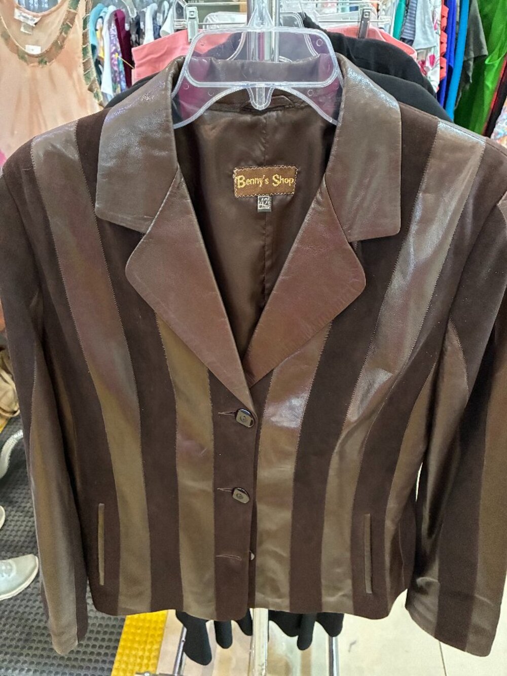 Ladies Benny's Shop 3/4 Length Leather Jacket Size 42 Brown & Black
